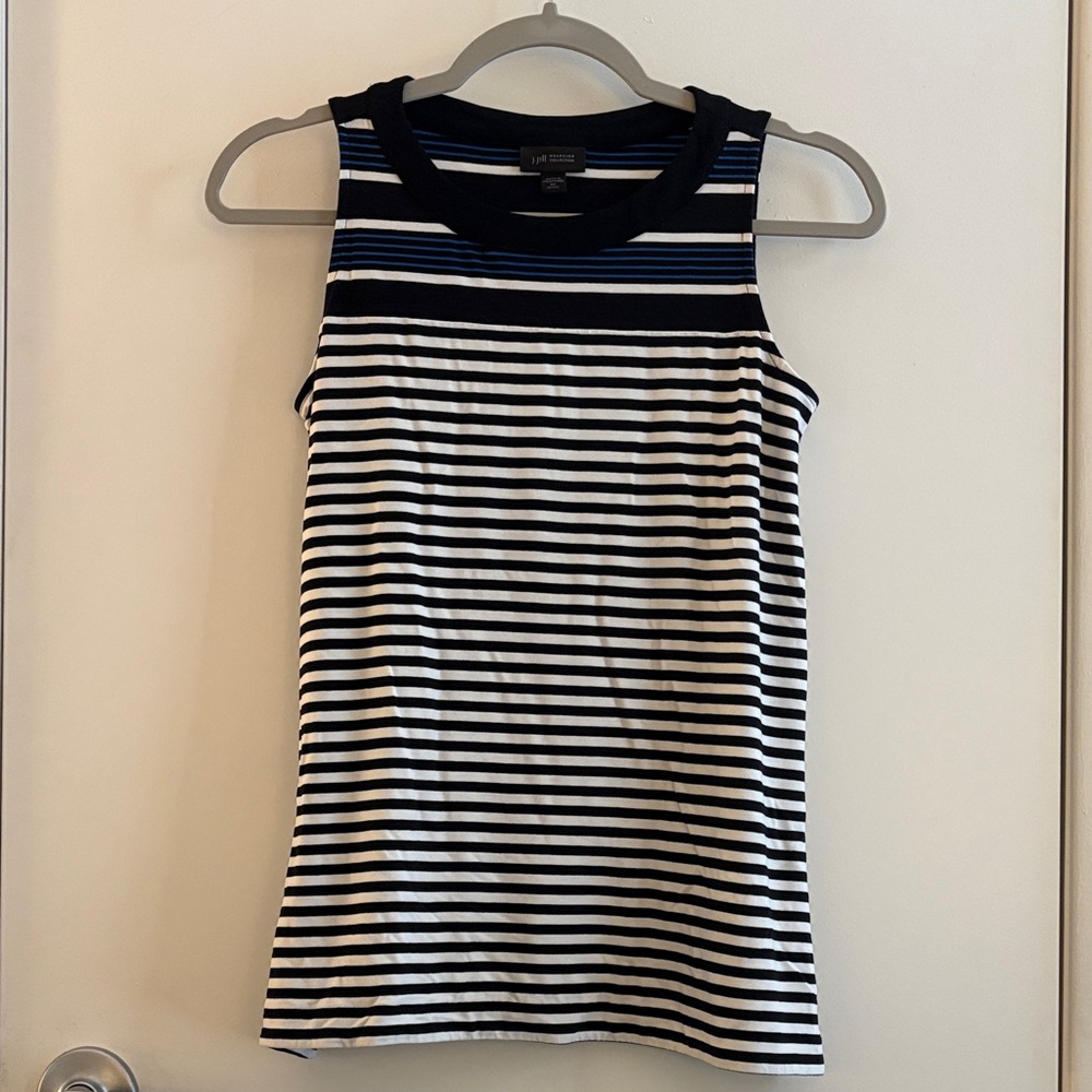J. Jill Navy and White Striped Tank Contrast Side Slit Hem Top SZ XSP